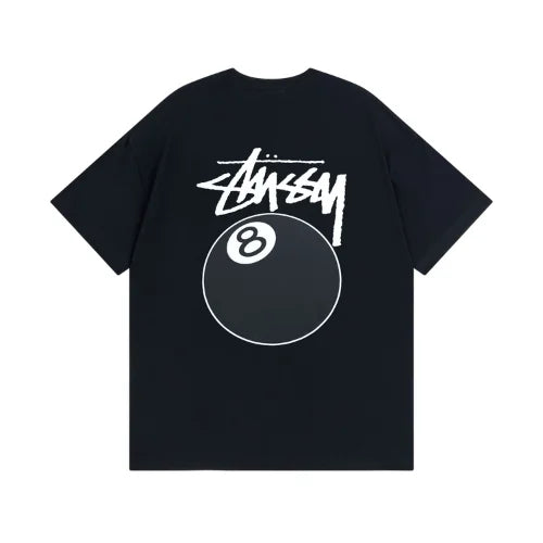 Black Stussy 8 Ball Pigment Dyed T Shirt