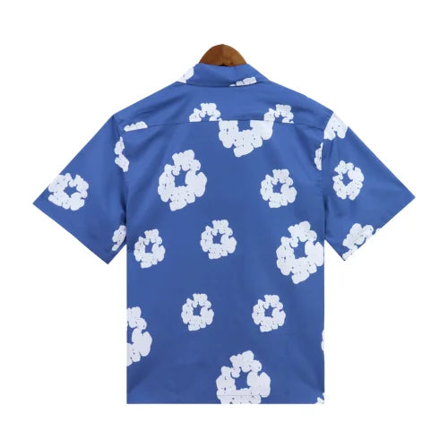 Denim Tears Wreath Royal Blue Shirt Hawaiian Style