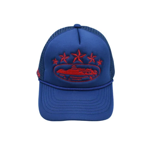 Corteiz 5 Starz Alcatraz Trucker Hat Blue Red