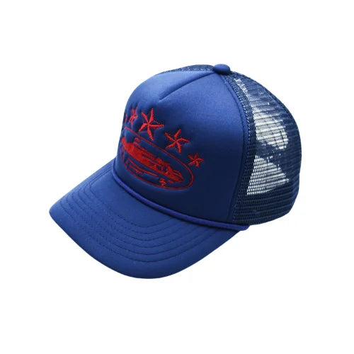 Corteiz 5 Starz Alcatraz Trucker Hat Blue Red - image 2