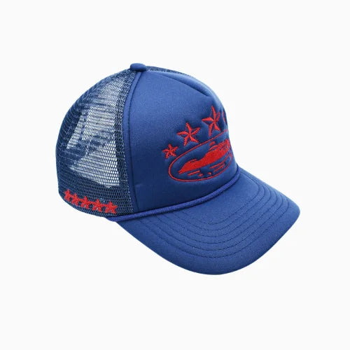 Corteiz 5 Starz Alcatraz Trucker Hat Blue Red - image 3