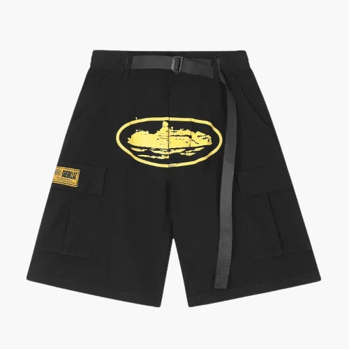 Corteiz Alcatraz Cargo Shorts Black Yellow