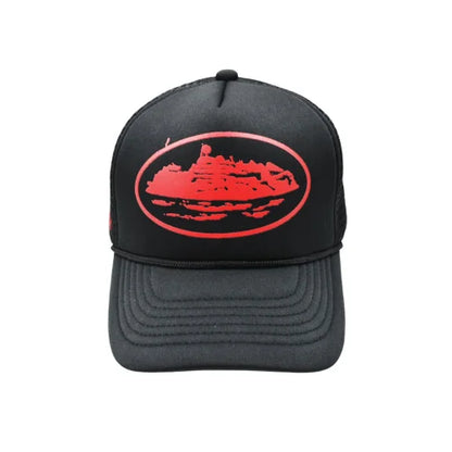Corteiz Alcatraz Trucker Hat Black Red