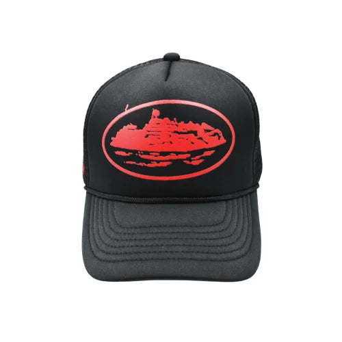 Corteiz Alcatraz Trucker Hat Black Red