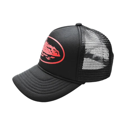 Corteiz Alcatraz Trucker Hat Black Red - image 2