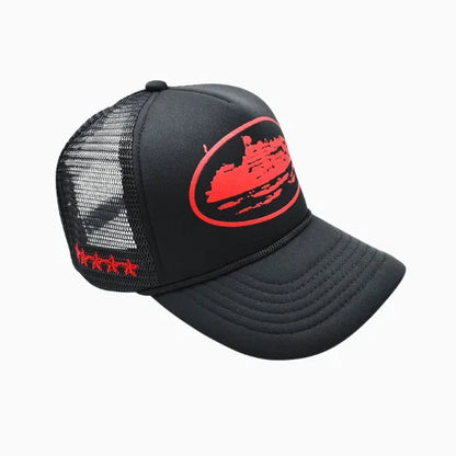 Corteiz Alcatraz Trucker Hat Black Red - image 3