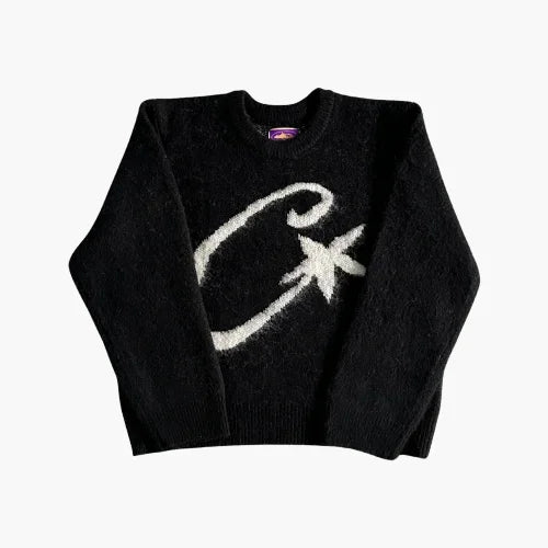Corteiz C Star Mohair Knit Sweatshirt - Black