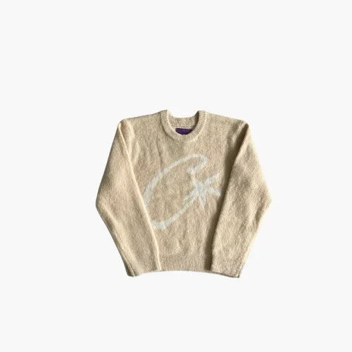 Corteiz C Star Mohair Knit Sweatshirt - Cream