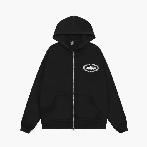 Corteiz Colly Arch Zip Hoodie Black White
