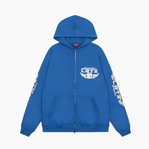 Corteiz Gasolina Double Zip Blue Hoodie