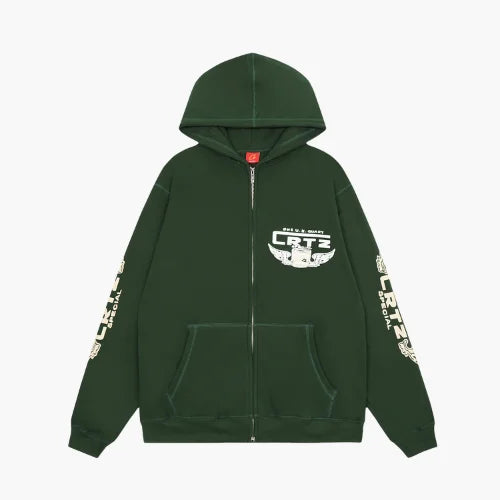 Corteiz Gasolina Double Zip Green Hoodie