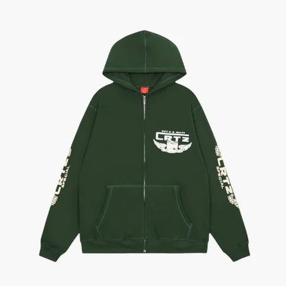 Corteiz Gasolina Double Zip Green Hoodie