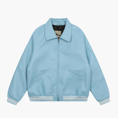 Corteiz Leather Jacket Ocean Blue