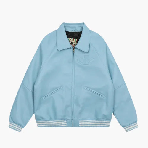 Corteiz Leather Jacket Ocean Blue