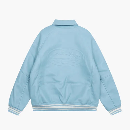 Corteiz Leather Jacket Ocean Blue