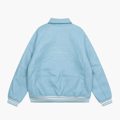 Corteiz Leather Jacket Ocean Blue