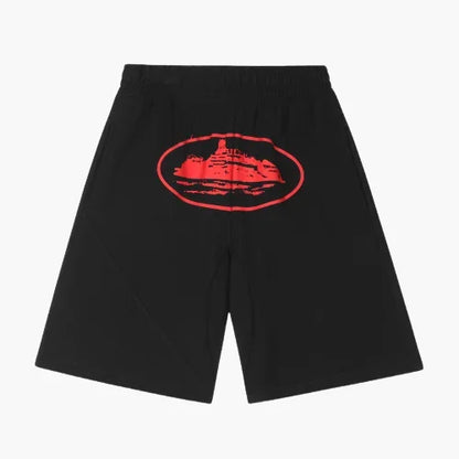 Corteiz Mens Black Red Shorts