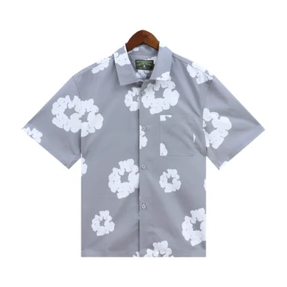 Denim Tears Wreath Grey Shirt Hawaiian Style