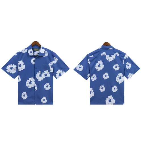 Denim Tears Wreath Royal Blue Shirt Hawaiian Style