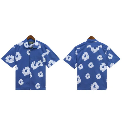 Denim Tears Wreath Royal Blue Shirt Hawaiian Style