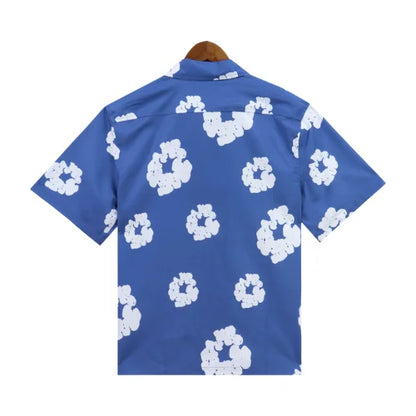 Denim Tears Wreath Royal Blue Shirt Hawaiian Style