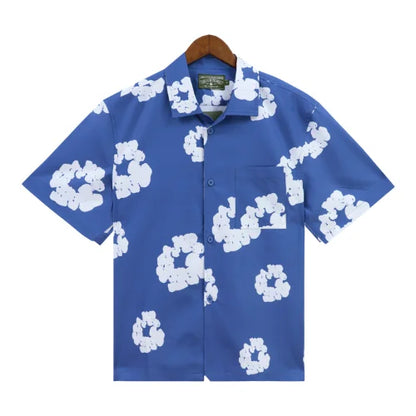 Denim Tears Wreath Royal Blue Shirt Hawaiian Style