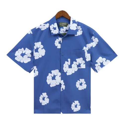 Denim Tears Wreath Royal Blue Shirt Hawaiian Style