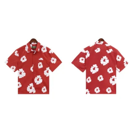 Denim Tears Wreath Shirt Dark Red Hawaiian Style