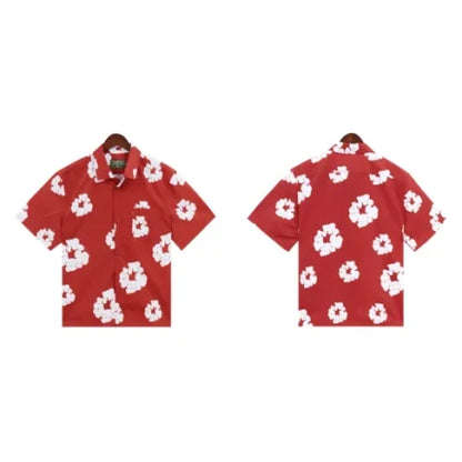 Denim Tears Wreath Shirt Dark Red Hawaiian Style