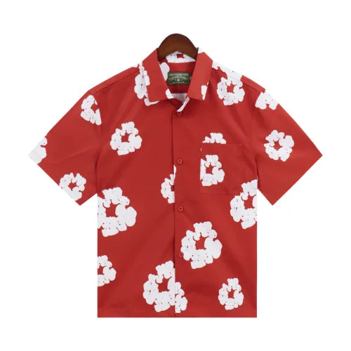 Denim Tears Wreath Shirt Dark Red Hawaiian Style