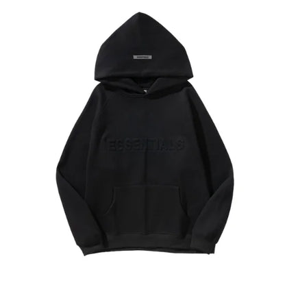 Essentials Embossed Relief Black Hoodie