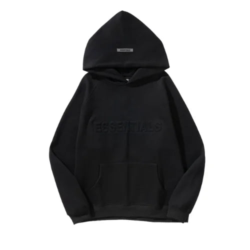 Essentials Embossed Relief Black Hoodie