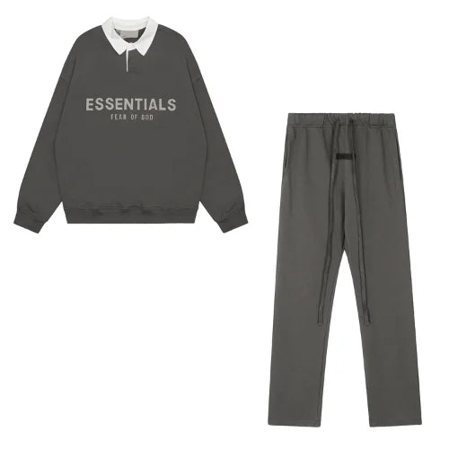 Essentials Waffle Henley Rugby Off Black Tracksuit