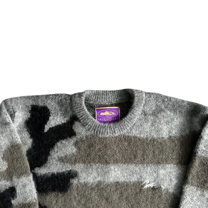 Corteiz Mohair KNIT Sweatshirt [GREY CAMO]
