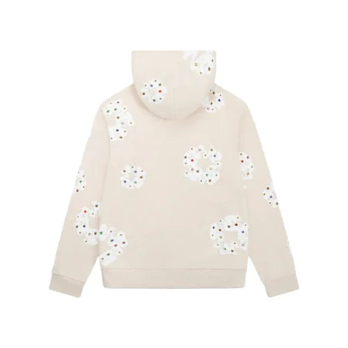 Rhinestone Cotton Wreath Zip Hoodie Oatmeal