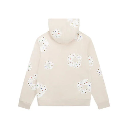 Rhinestone Cotton Wreath Zip Hoodie Oatmeal