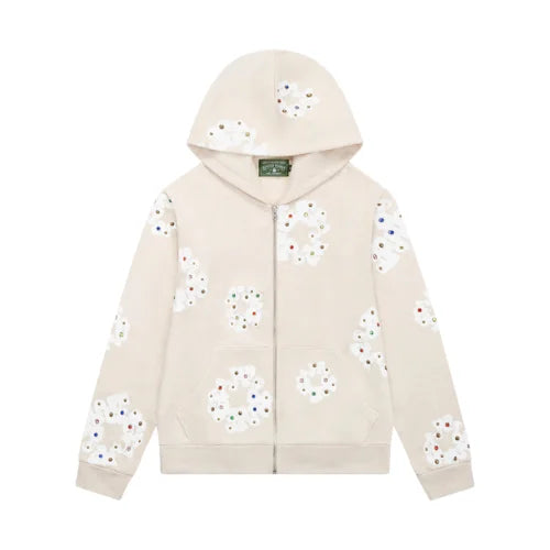 Denim Tears Rhinestone Cotton Wreath Zip Hoodie Oatmeal