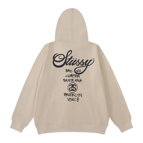 Stussy Bluza World Tour Zip Grey Cream