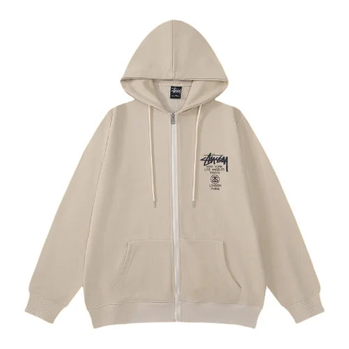 Stussy Bluza World Tour Zip Grey Cream