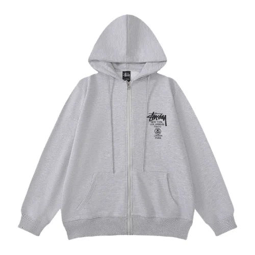 Stussy Bluza World Tour Zip Grey