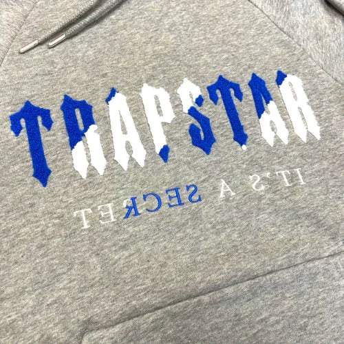 Trapstar Chenille Decoded Hoodie Grey Dazzling Blue