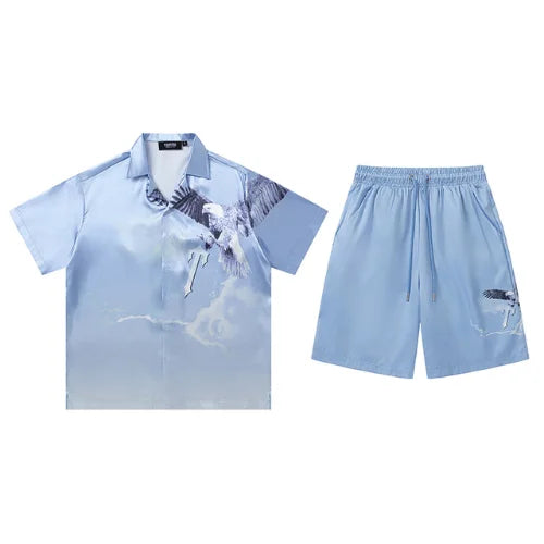 Trapstar Flying Birds Tee Shorts Set Sky Blue