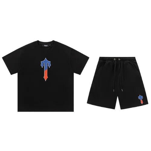 Trapstar Irongate Tee Shorts Set Black Blue