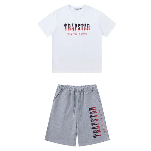 Trapstar Oversized Decoded Shorts Set White Grey
